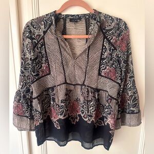 Lucky Brand Boho Floral Striped Peasant Top – Size S